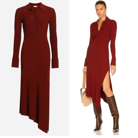 ALC Lance Rust/Sumac Asymmetrical Ribbed Bodycon Dress |  S - Picture 2 of 7